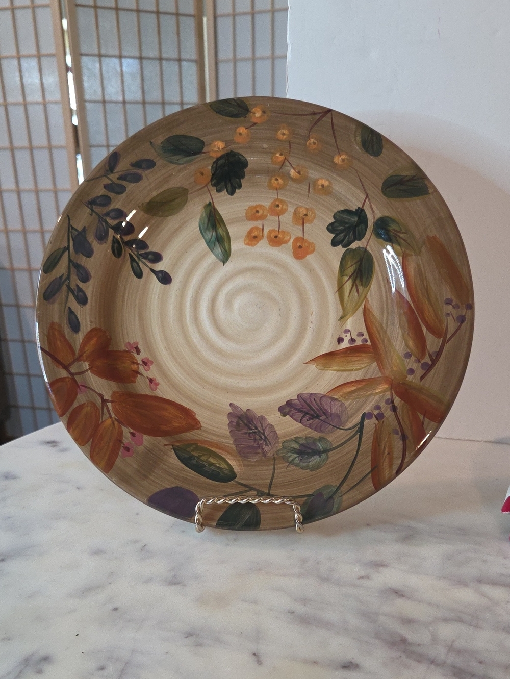 Home Trend Shadow Wood Hand Painted Dinner Plate 11.5"